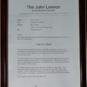 John Lennon Song Writing Contest Honorable Mention for "Night Time"